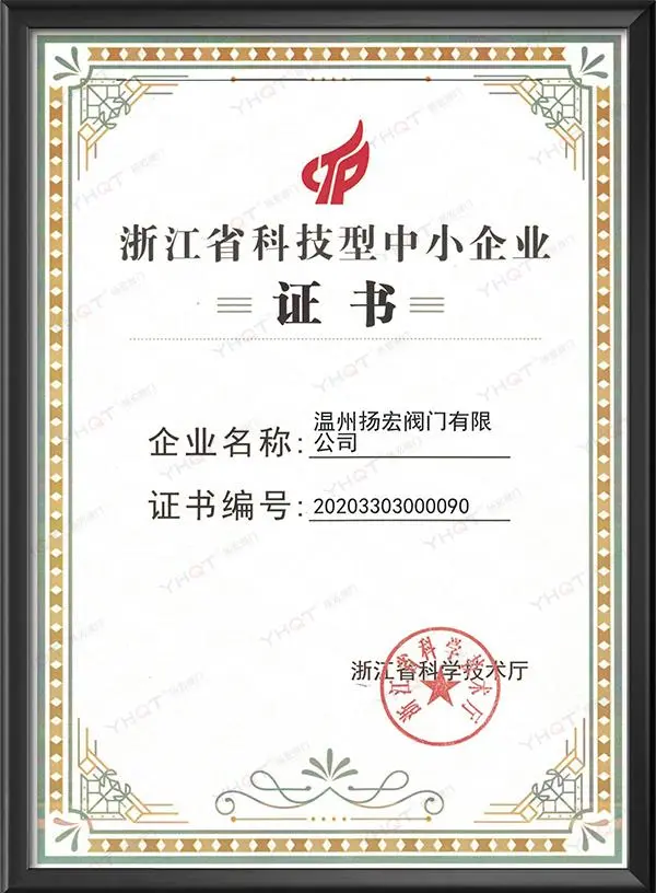 Certificate of Technology-based Small and Medium-sized Enterprises in Zhejiang Province